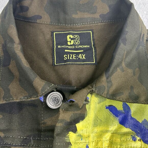 Sacred Crown Men's 4XL Painted Camo Jacket Battle - Graffiti Trucker NWT - Picture 3 of 10